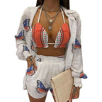 Damen Strandoutfit mit buntem Schmetterlingsdesign und lässigem Schnitt R&B