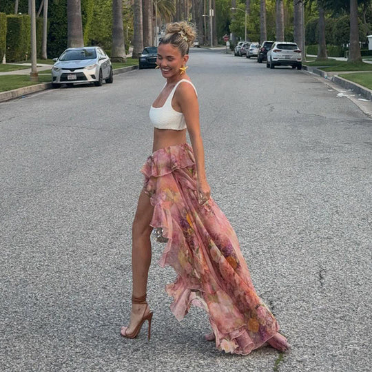 Damen Rock mit floralen Volantdetails R&B