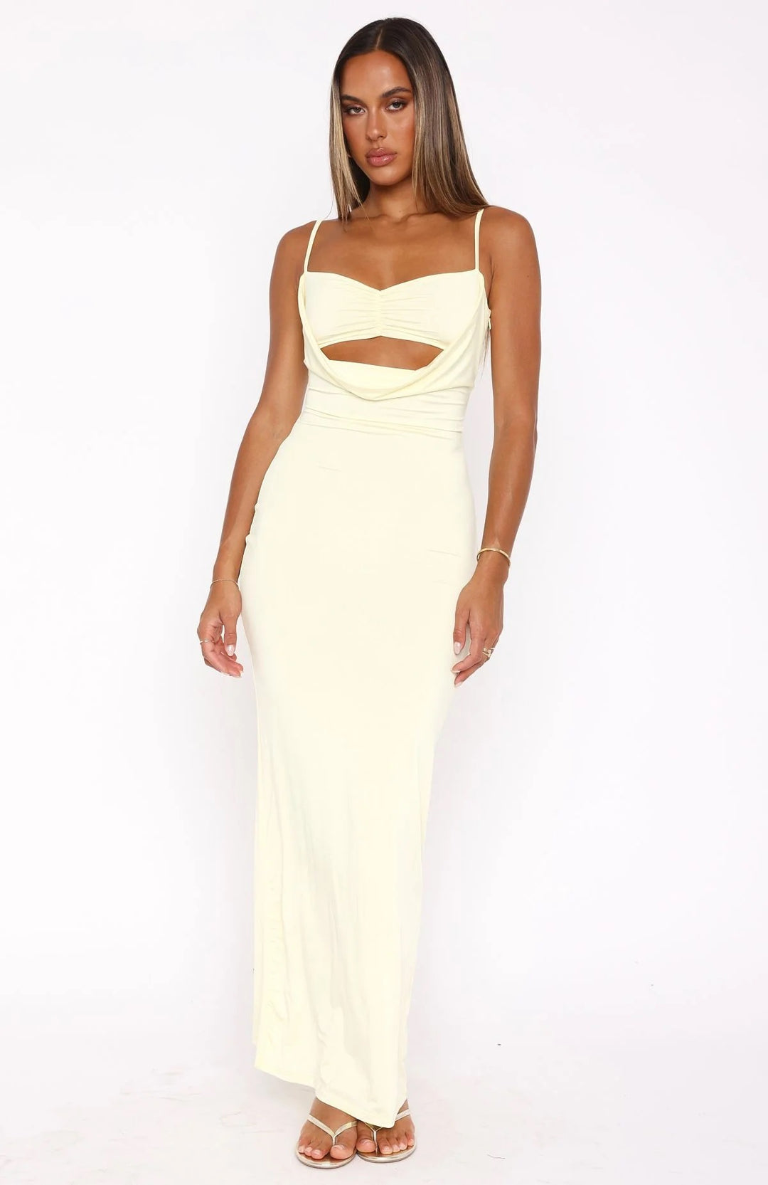 Damen Edles Maxikleid mit figurformendem Schnitt und raffiniertem Cut-Out R&B