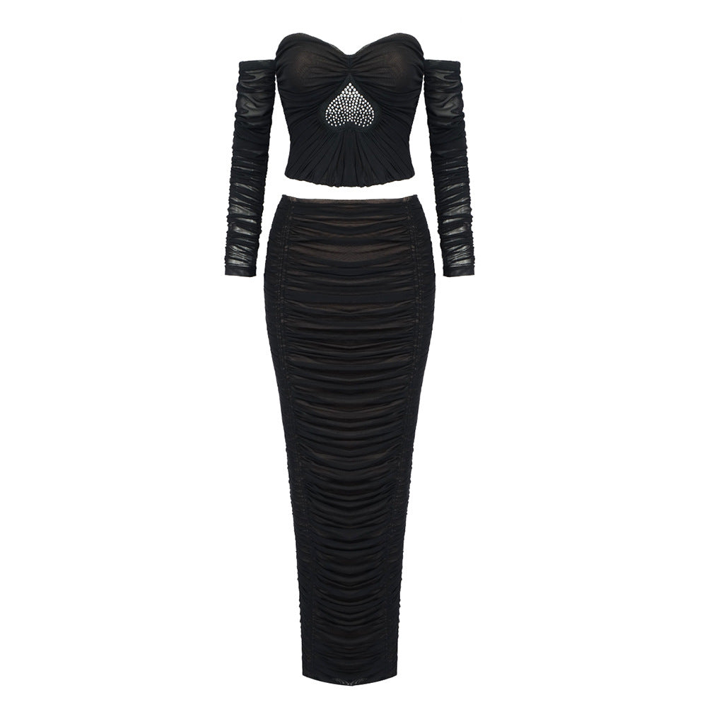 Damen Elegant geschnittenes 2-teiliges Set mit Rüschen und Herz-Ausschnitt R&B