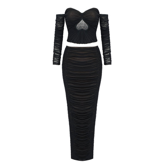 Damen Elegant geschnittenes 2-teiliges Set mit Rüschen und Herz-Ausschnitt R&B