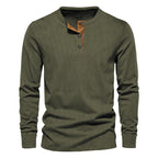 Herren lässiges Langarm-Henley-Shirt mit strukturiertem Rippdesign und modischen Knopfdetails R&B