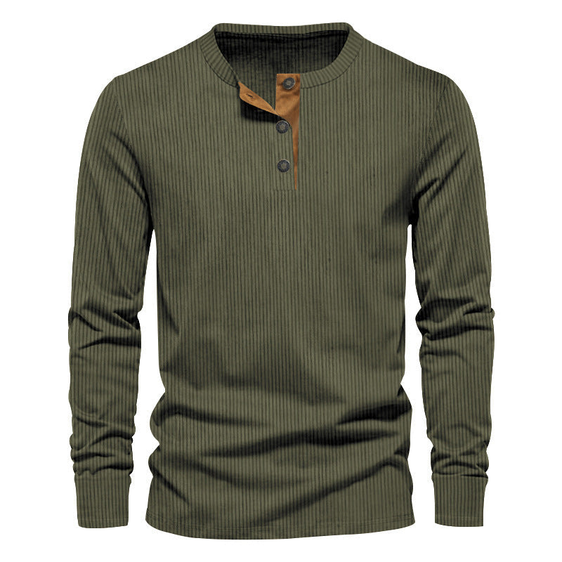 Herren lässiges Langarm-Henley-Shirt mit strukturiertem Rippdesign und modischen Knopfdetails R&B