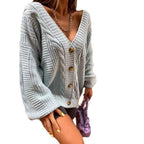 Damen Grobstrick-Cardigan mit offenen Ärmeln und dekorativen Knöpfen R&B