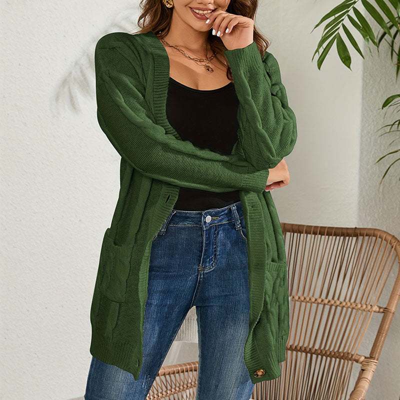 Damen Strickjacke mit großem Zopfmuster und praktischen Taschen R&B