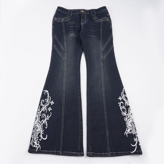 Damen Jeans mit ausgestelltem Bein und eleganter Stickerei R&B