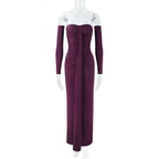 Damen trägerloses Abendkleid mit langen Ärmeln und raffinierten Rüschendetails EB