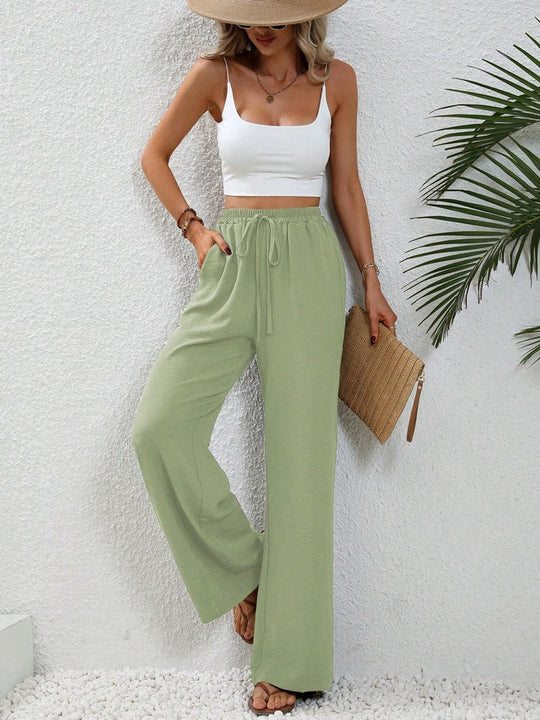 Damen Weite High-Waist Hose mit elastischem Bund und lässigem Schnitt R&B