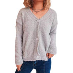 Damen kuschelige Strickjacke mit Knopfdetails und lässigem Schnitt R&B