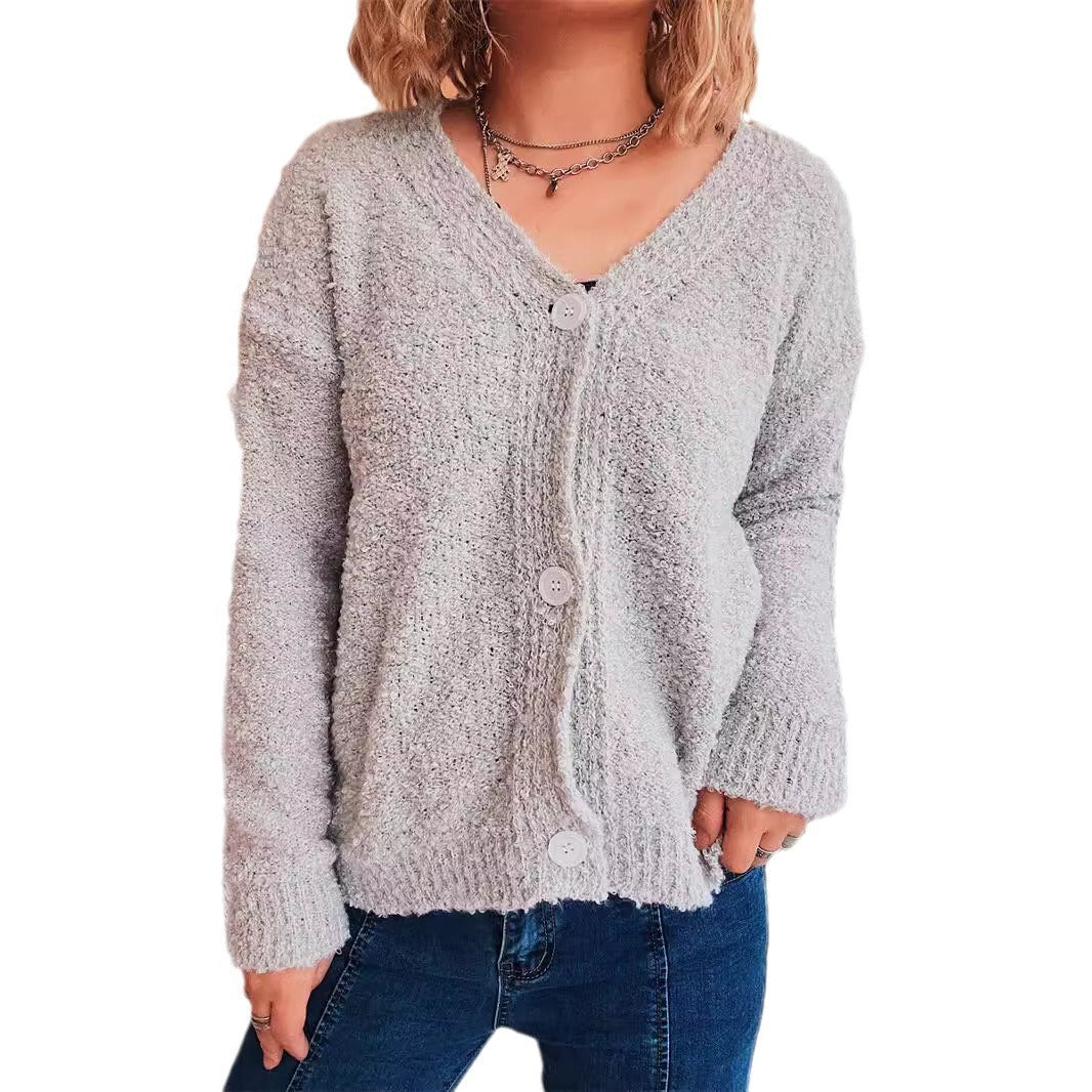 Damen kuschelige Strickjacke mit Knopfdetails und lässigem Schnitt R&B