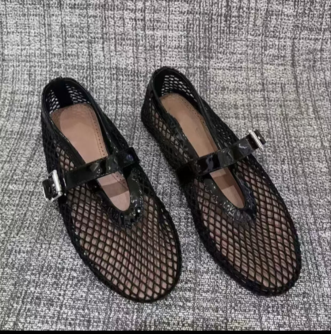 Damen Netz-Ballerinas mit elegantem Riemen und bequemer Sohle R&B