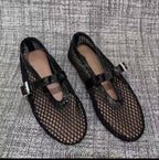 Damen Netz-Ballerinas mit elegantem Riemen und bequemer Sohle