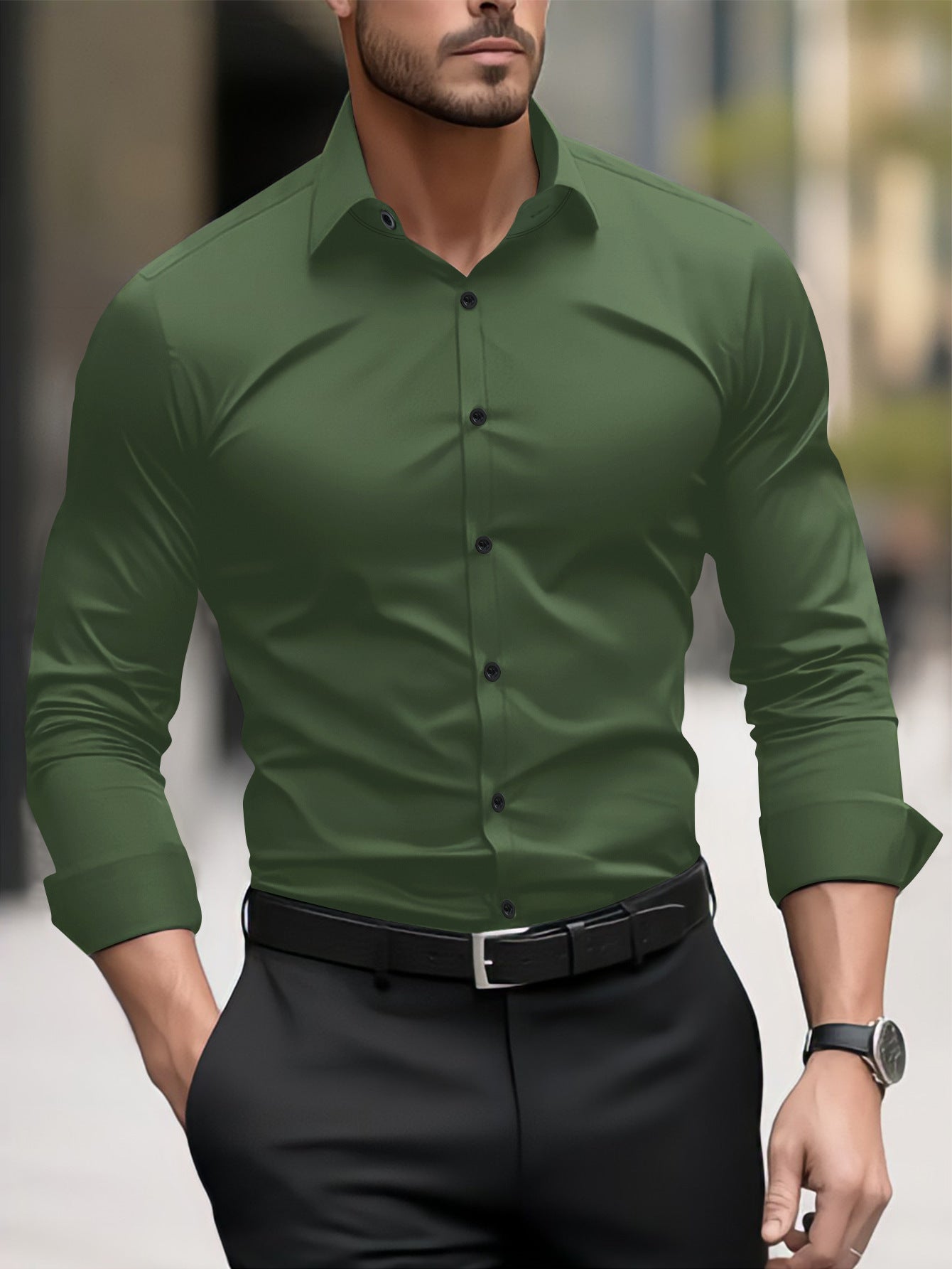 Herren Slim-Fit Langarmhemd mit modernem Schnitt und eleganten Akzenten R&B