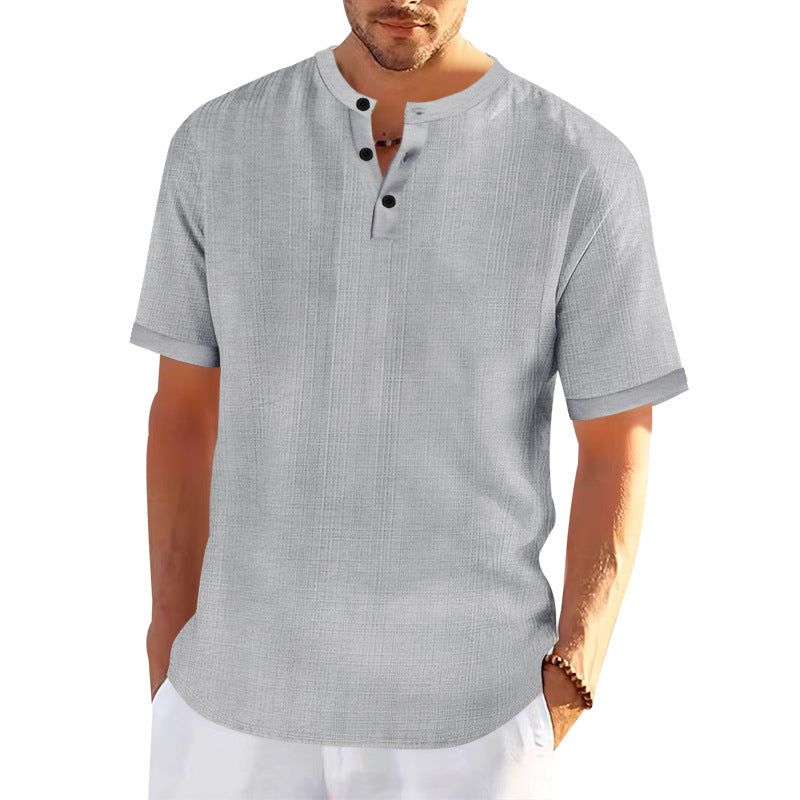Herren modisches Kurzarmshirt mit Knopfleiste und strukturiertem Muster R&B