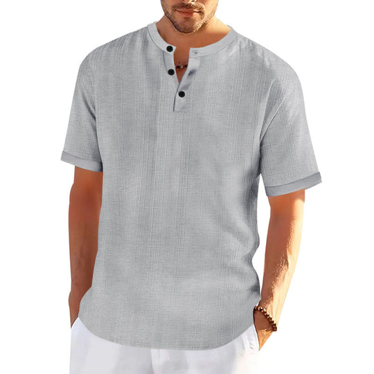 Herren modisches Kurzarmshirt mit Knopfleiste und strukturiertem Muster R&B