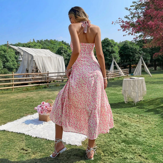 Damen Maxikleid mit floralem Design und gerafftem Saum R&B