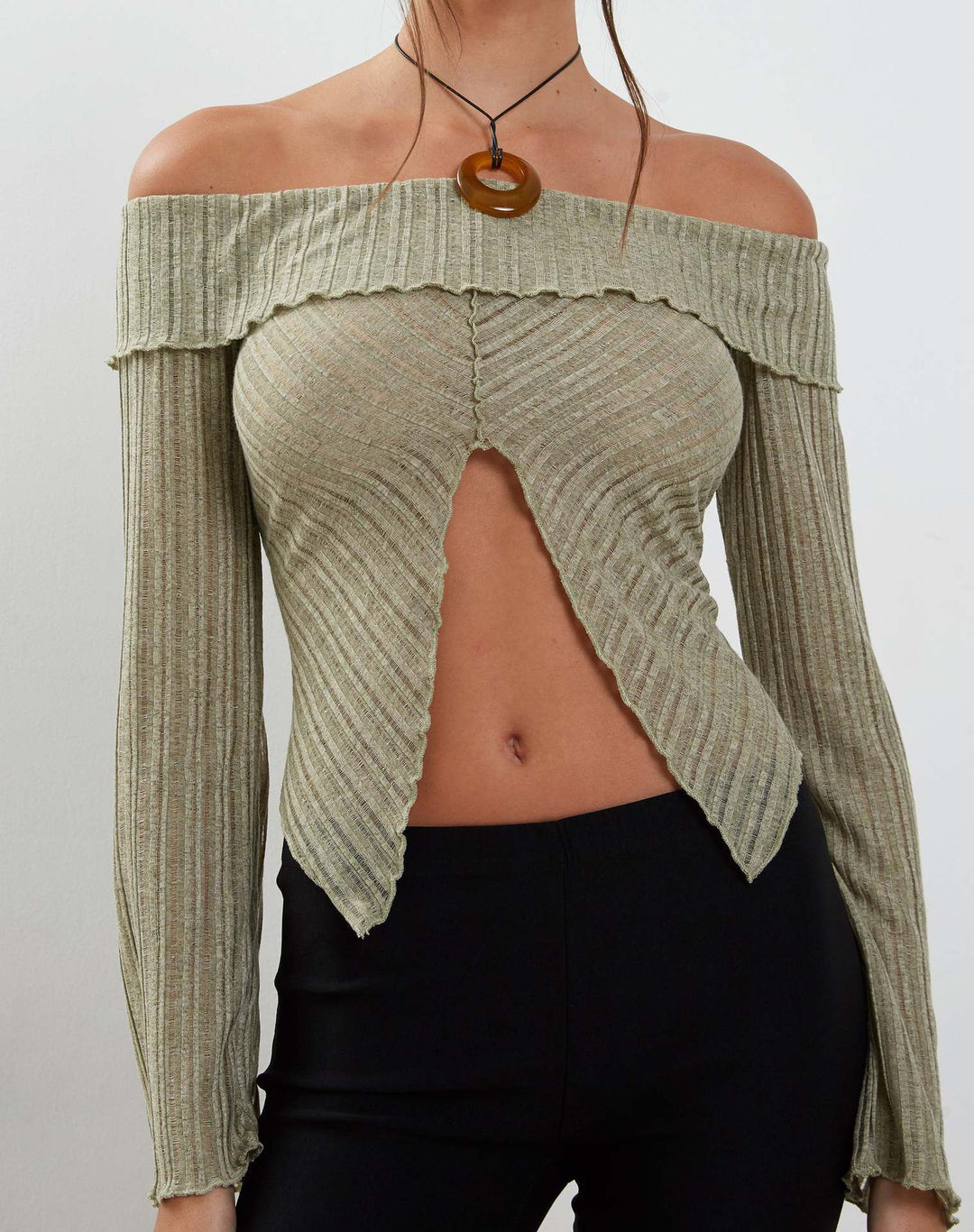 Damen Trendy Oberteil mit Off-Shoulder-Design und dekorativen Rüschen R&B