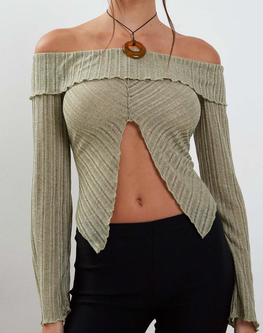 Damen Trendy Oberteil mit Off-Shoulder-Design und dekorativen Rüschen R&B