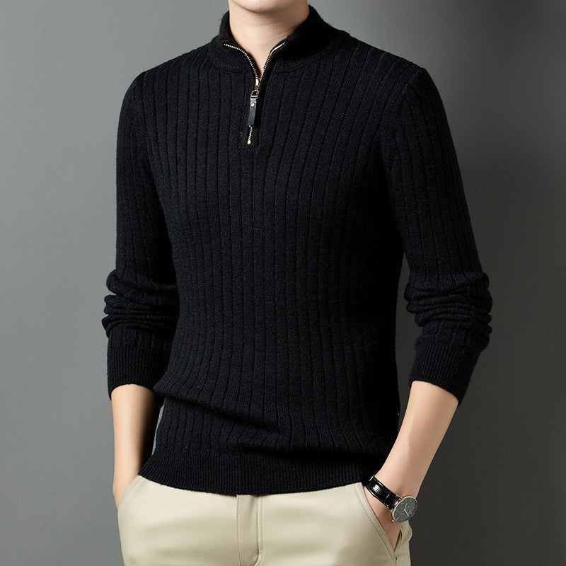 Herren Strickpullover mit modernem Stehkragen im Rippdesign R&B