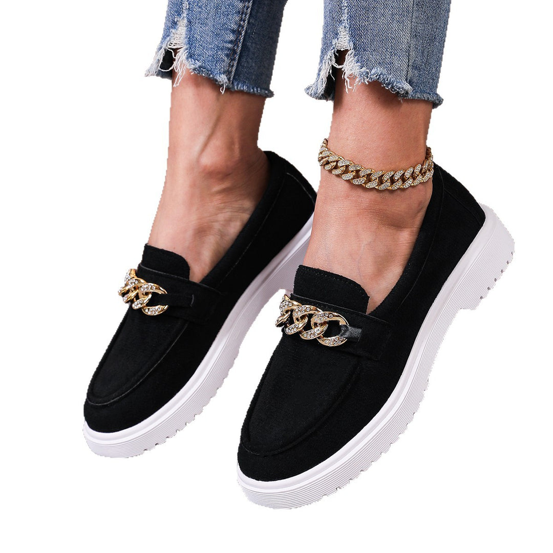 Damen modische Slip-On Loafer mit funkelndem Ketten-Detail R&B