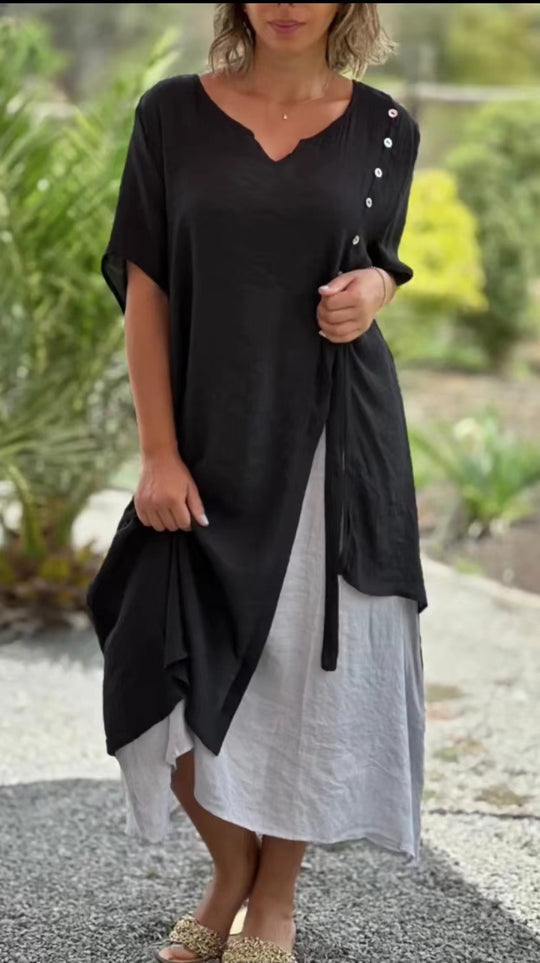 Damen Midi-Kleid mit seitlichem Schlitz und knöpfbarem Detail R&B