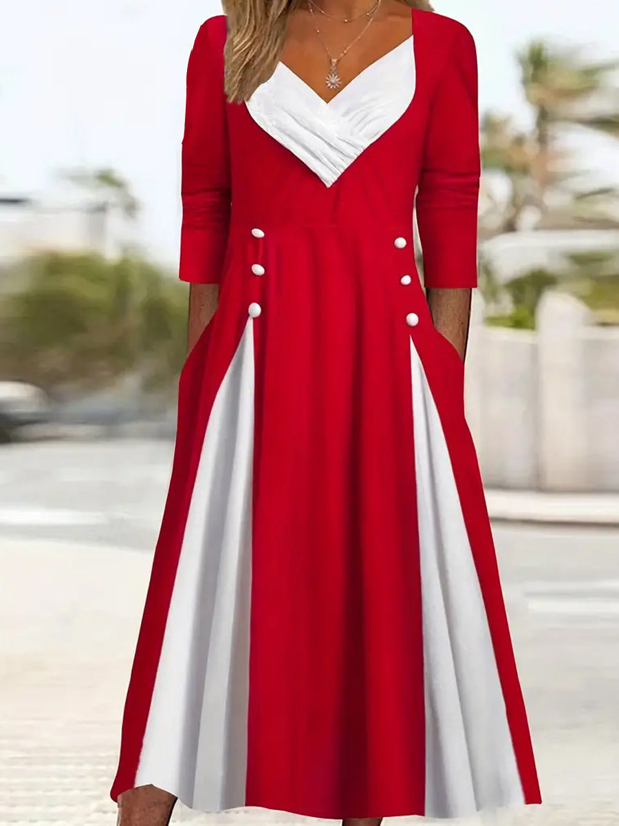 Damen Elegantes Midi-Kleid mit asymmetrischem Saum und stylischen Knopfdetails R&B