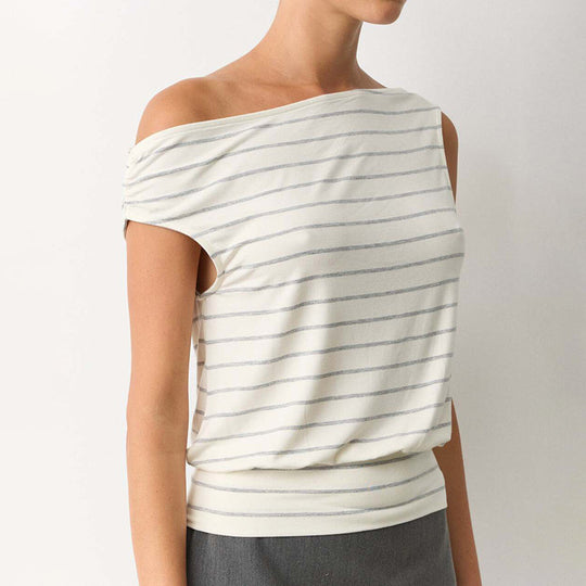Damen asymmetrisches Langarmshirt mit modischem Streifenmuster und eleganten Cut-Out-Details R&B