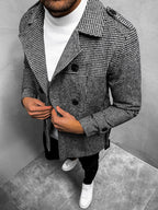 Damen eleganter Trenchcoat mit feinem Karo-Muster und tailliertem Schnitt