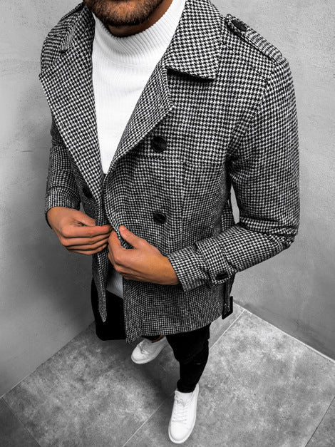 Damen eleganter Trenchcoat mit feinem Karo-Muster und tailliertem Schnitt