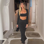 Damen Elegantes Set aus Crop-Top und Maxirock mit transparentem Detail R&B
