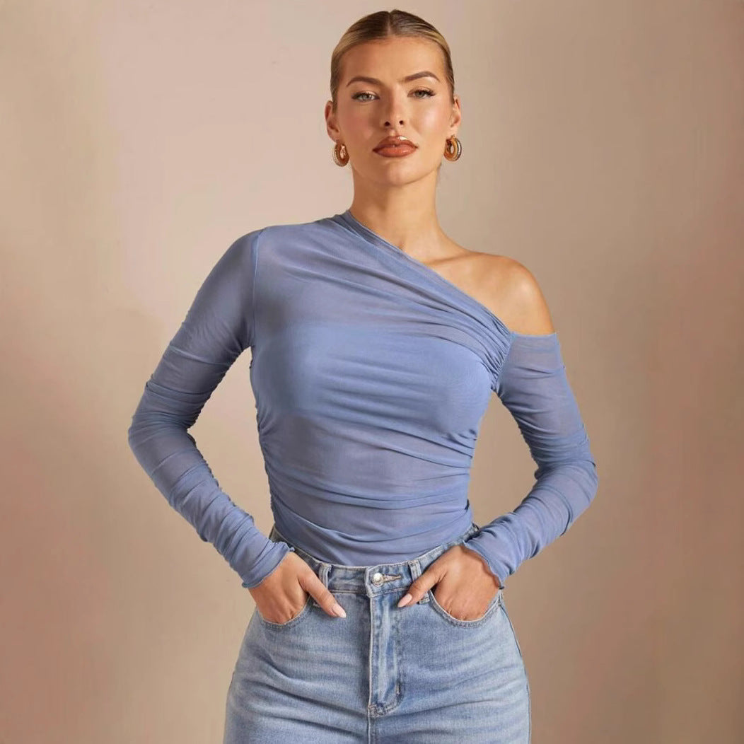Damen Asymmetrischer Body mit Raffungen und langen Ärmeln R&B