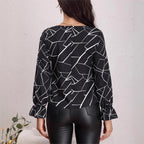 Damen Bluse mit geometrischem Muster und Rüschendetails R&B