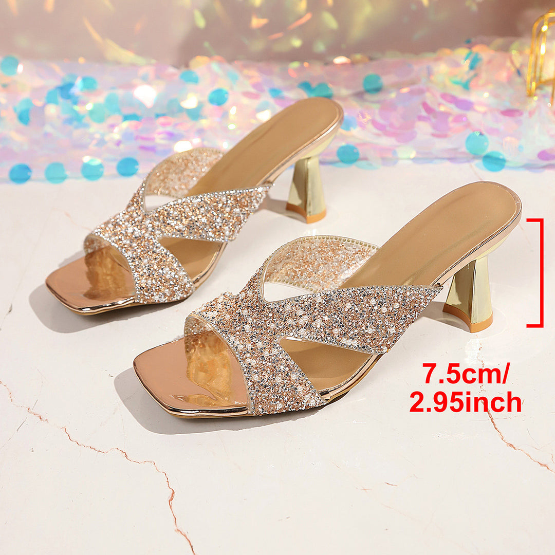 Damen Glamouröse Pailletten-Sandalen mit Blockabsatz R&B