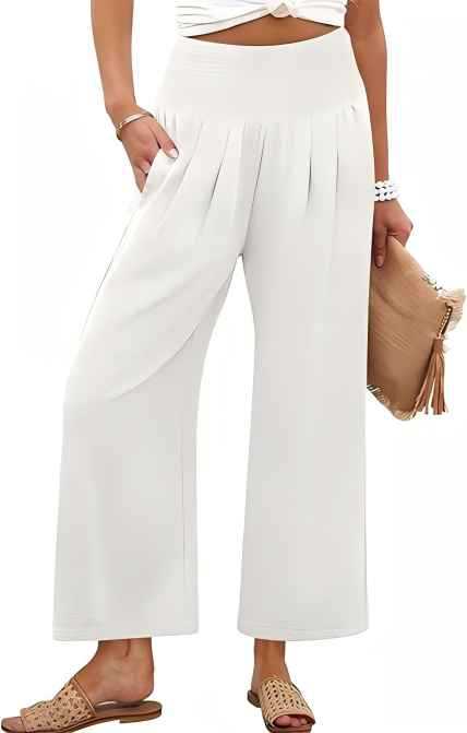 Damen Weite Culotte-Hose mit elastischem Bund und Falten R&B
