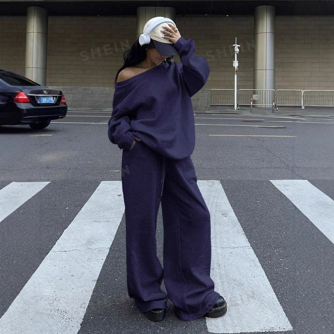 Damen lässiges Oversized Sweat- und Jogginganzug-Set mit seitlichen Taschen R&B