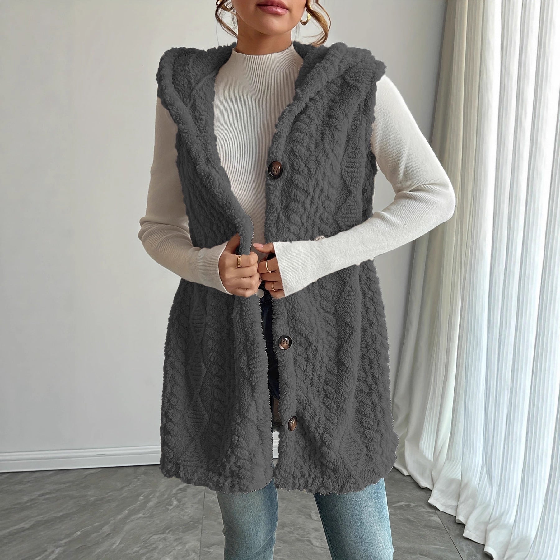 Damen Stylish gesteppte Weste mit Kapuze und Knopfverschluss R&B