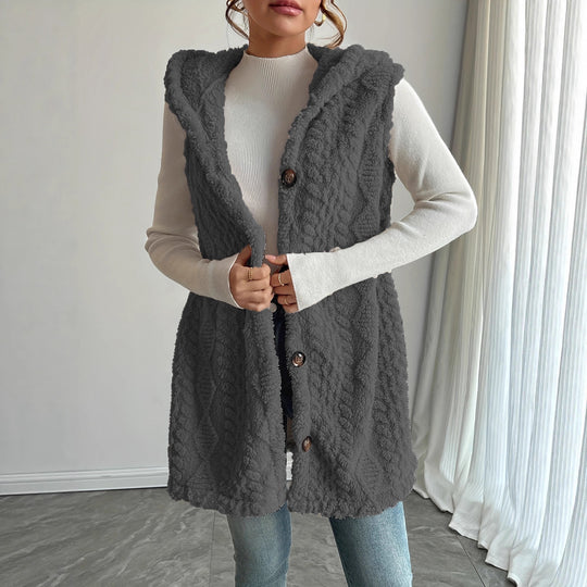 Damen Stylish gesteppte Weste mit Kapuze und Knopfverschluss R&B