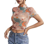 Damen figurbetonter Turtleneck-Body mit kunstvollem Druck R&B