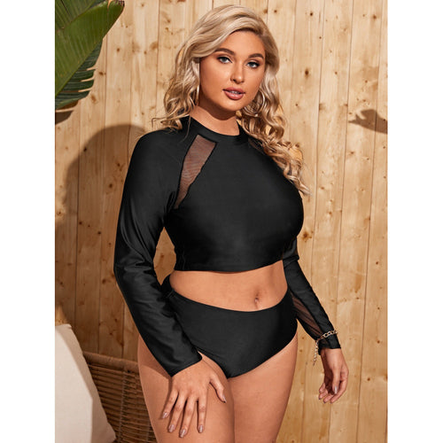 Damen Surf-Badeanzug mit langärmligem Mesh-Oberteil und hoch geschnittenem Höschen R&B