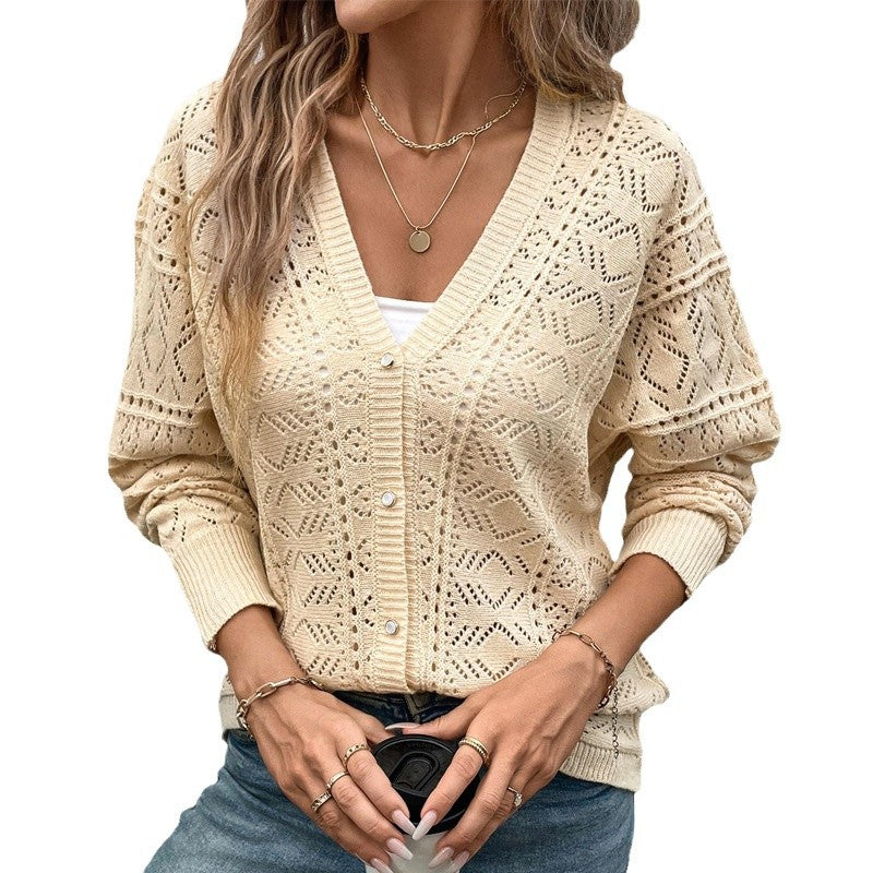Damen Strickjacke mit filigranem Lochmuster und lässigem Schnitt R&B