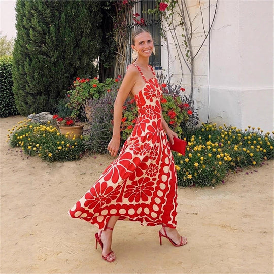 Damen Midi-Kleid mit floralem Print und Spaghetti-Trägern R&B