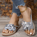 Damen Zehentrenner-Sandalen mit dekorativen Blütenapplikationen und rutschfester Sohle R&B