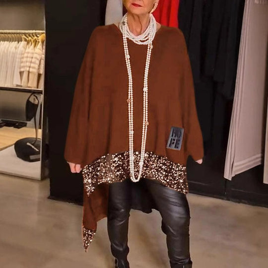 Damen Elegantes und fließendes asymmetrisches Strickoberteil R&B
