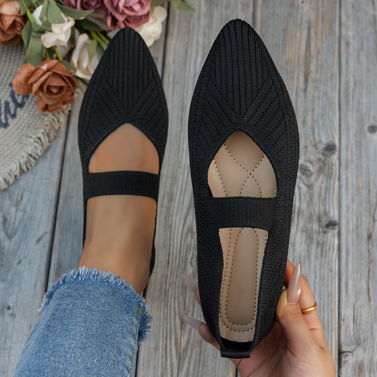 Damen Elegante Ballerinas mit durchbrochenem Design und atmungsaktivem Obermaterial R&B