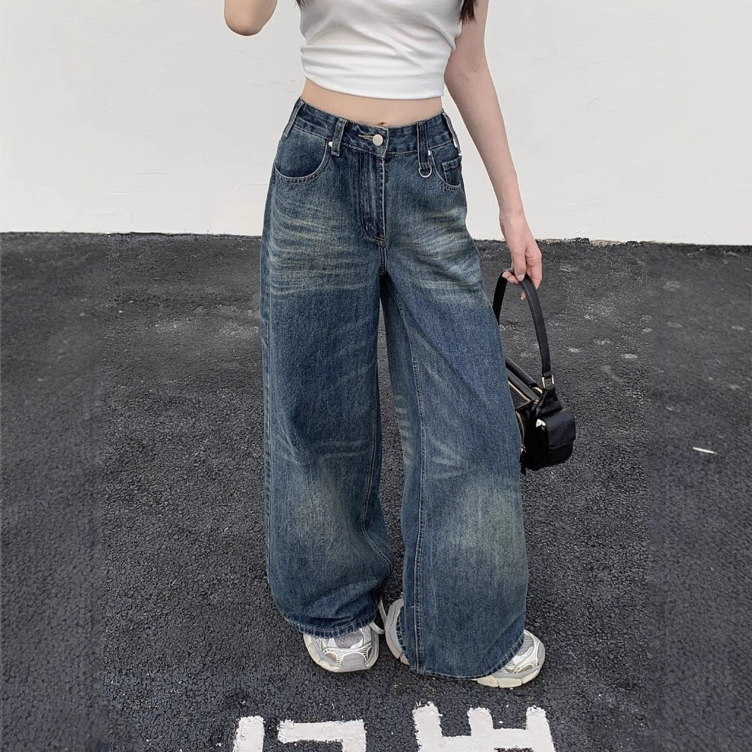 Damen Hoch geschnittene Wide-Leg Jeans mit lässigem Schnitt und einzigartiger Waschung R&B