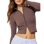 Damen sportliches Zip-Shirt mit langen Ärmeln und hohem Kragen R&B