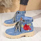 Damen Modische Schnürstiefeletten mit floralem Stickmuster und rutschfester Sohle R&B
