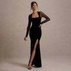 Damen Elegantes Maxikleid mit transparenten Ärmeln und seitlichem Schlitz R&B