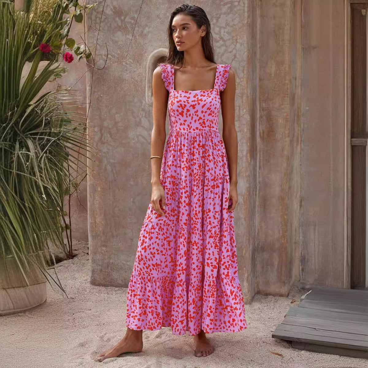 Damen Maxikleid mit trendigem Volant und floralem Muster R&B