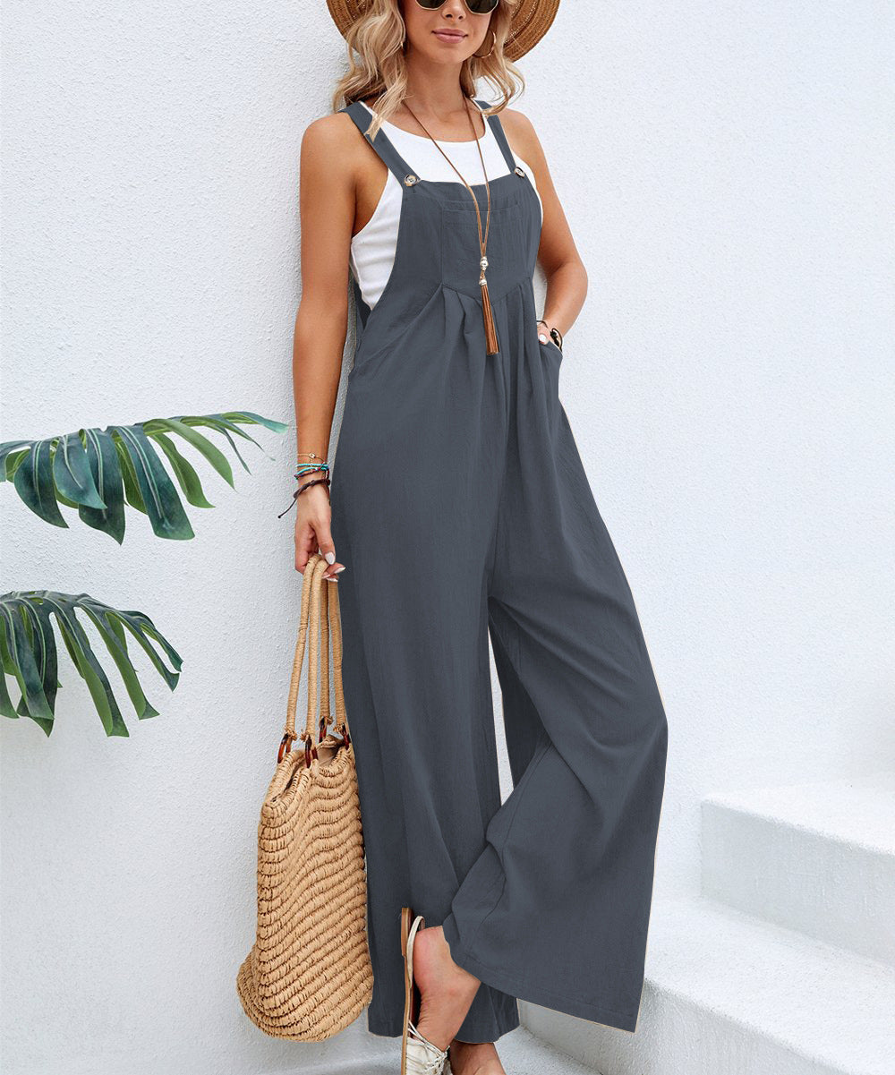 Damen Lässiger Jumpsuit mit weitem Bein und verstellbaren Trägern R&B